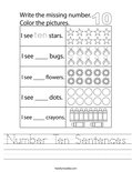 Number Ten Sentences Worksheet