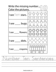 Number Ten Sentences Handwriting Sheet