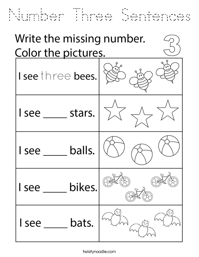 Number Three Sentences Coloring Page