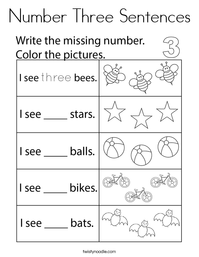 Number Three Sentences Coloring Page
