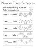 Number Three Sentences Coloring Page