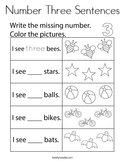 Number Three Sentences Coloring Page