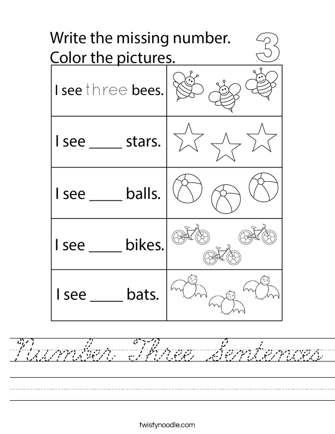Number Three Sentences Worksheet