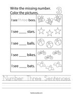 Number Three Sentences Handwriting Sheet