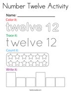 Number Twelve Activity Coloring Page