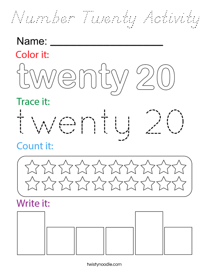 Number Twenty Activity Coloring Page