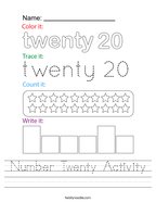 Number Twenty Activity Handwriting Sheet