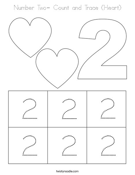 Number Two- Count and Trace (Heart) Coloring Page