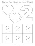 Number Two- Count and Trace (Heart) Coloring Page