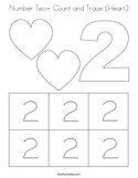 Number Two- Count and Trace (Heart) Coloring Page