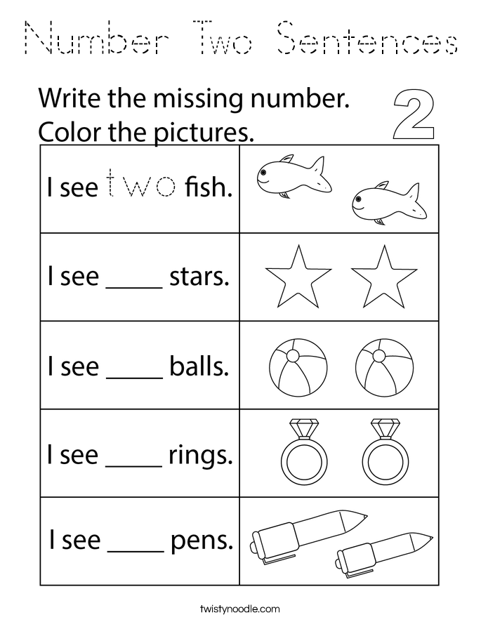 Number Two Sentences Coloring Page