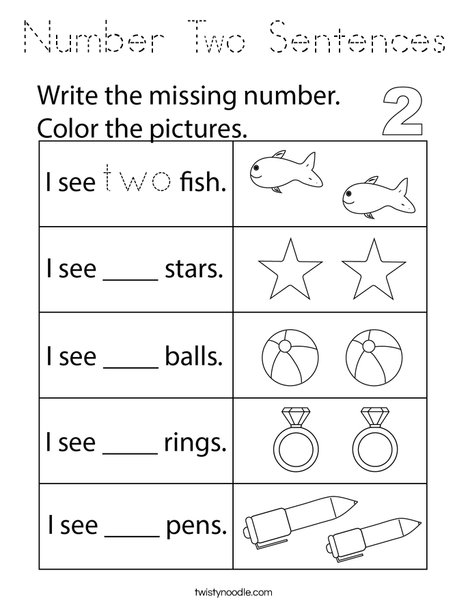 Number Two Sentences Coloring Page