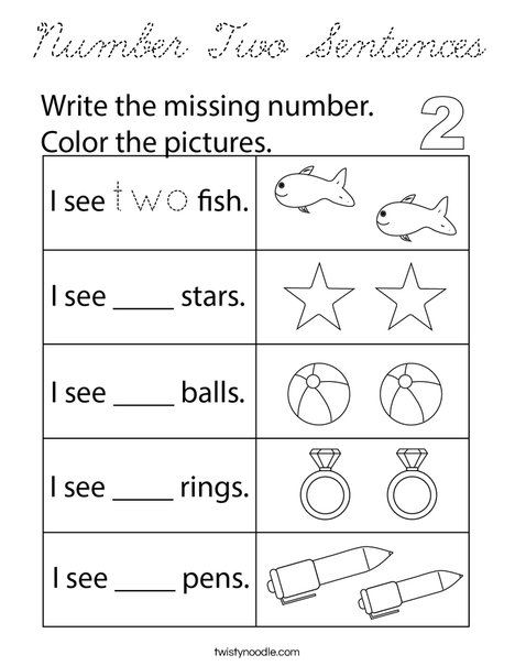 Number Two Sentences Coloring Page