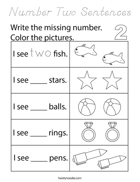 Number Two Sentences Coloring Page