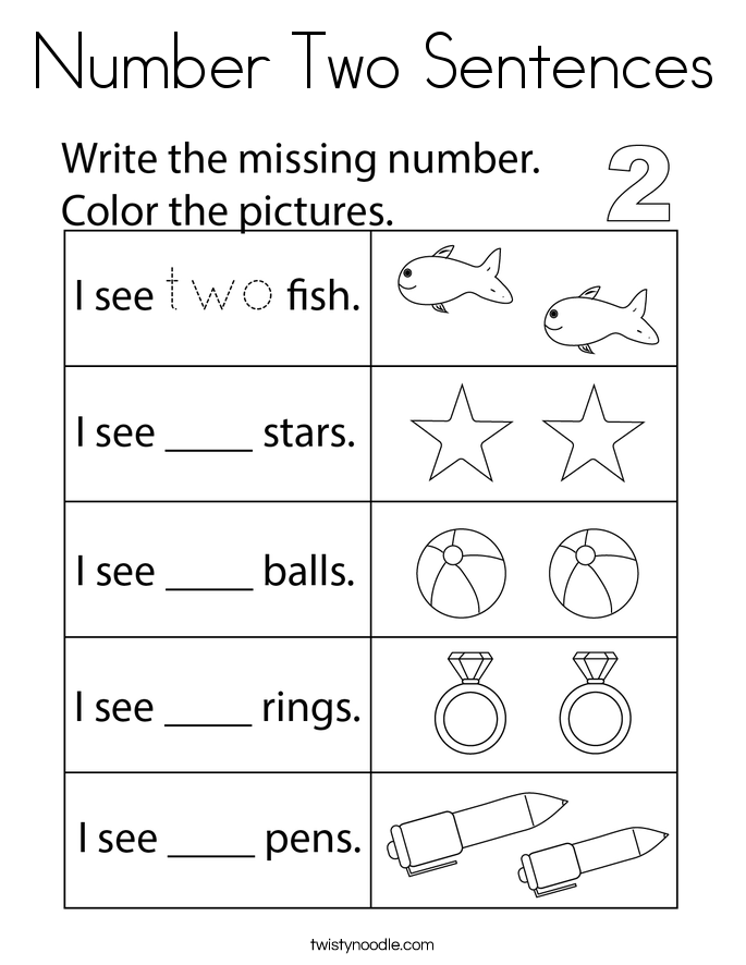 Number Two Sentences Coloring Page