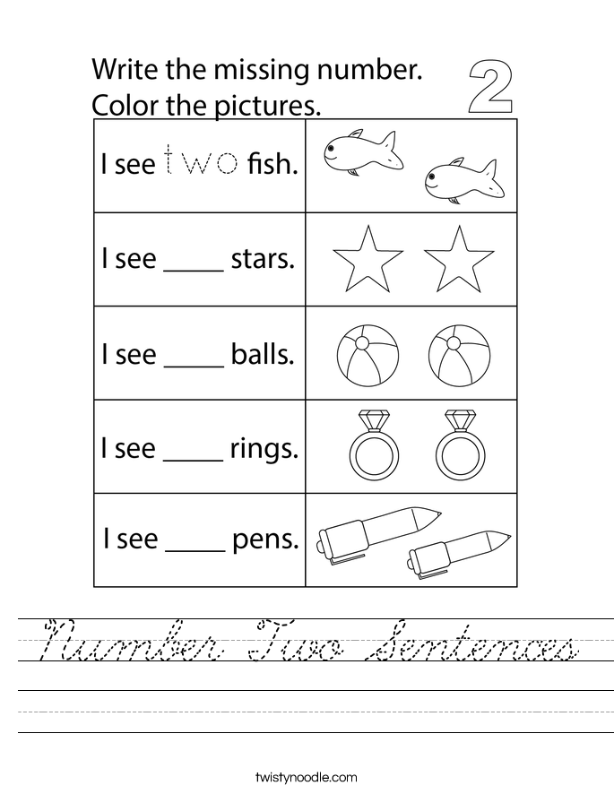 Number Two Sentences Worksheet
