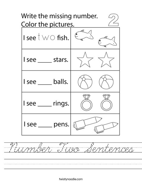 Number Two Sentences Worksheet