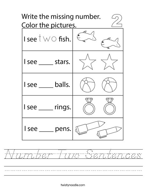 Number Two Sentences Worksheet