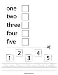 Number Word Cut and Paste (1-5). Worksheet