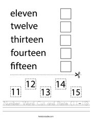 Number Word Cut and Paste (11-15) Handwriting Sheet