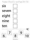 Number Word Cut and Paste (6-10) Coloring Page