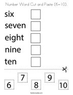 Number Word Cut and Paste (6-10) Coloring Page