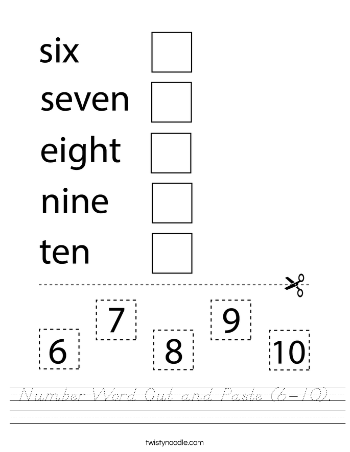 Number Word Cut and Paste (6-10). Worksheet