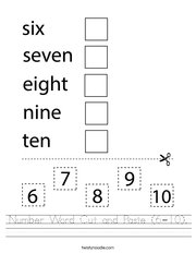Number Word Cut and Paste (6-10) Handwriting Sheet