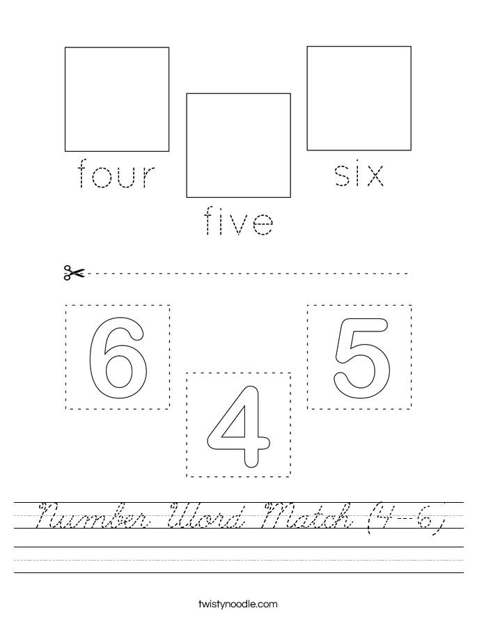 Number Word Match (4-6) Worksheet