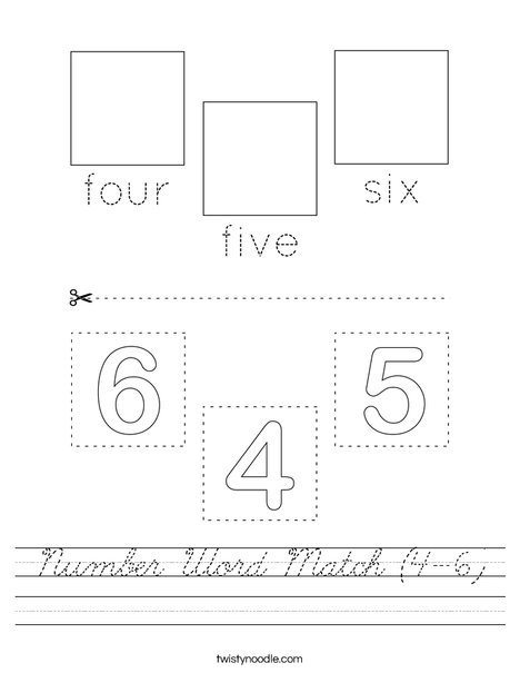 Number Word Match (4-6) Worksheet