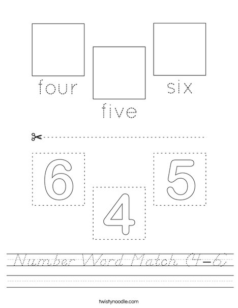 Number Word Match (4-6) Worksheet