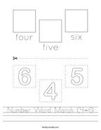 Number Word Match (4-6) Handwriting Sheet