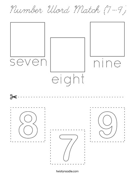 Number Word Match (7-9) Coloring Page