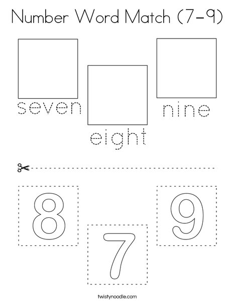 Number Word Match (7-9) Coloring Page