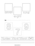 Number Word Match (7-9) Worksheet