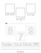 Number Word Match (7-9) Handwriting Sheet