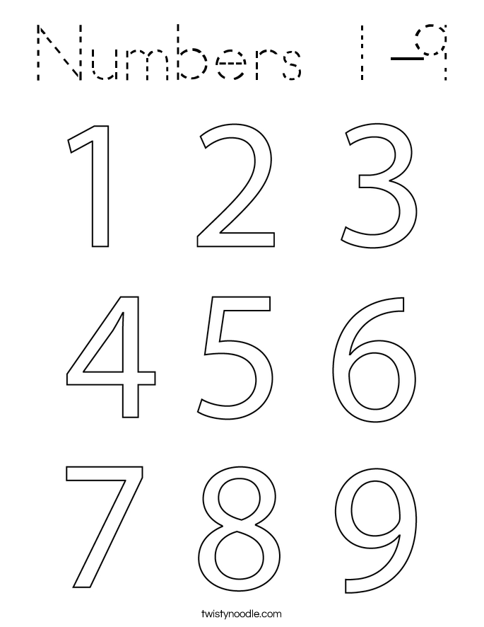 numbers 1 9 coloring page tracing twisty noodle
