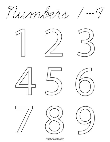 Numbers 1-9 Coloring Page