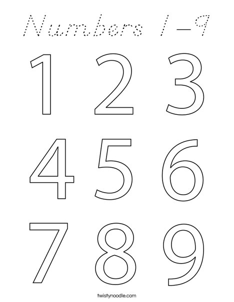 Numbers 1-9 Coloring Page