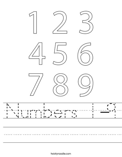 Numbers 1-9 Worksheet