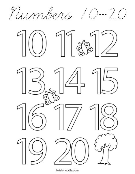 Numbers 10-20 Coloring Page