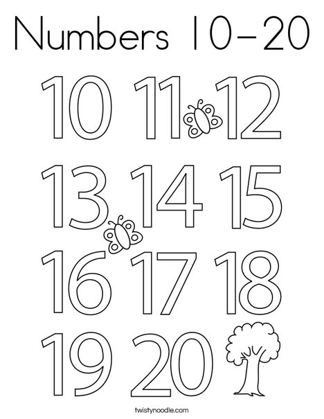 Numbers 10-20 Coloring Page