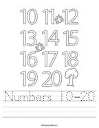 Numbers 10-20 Handwriting Sheet