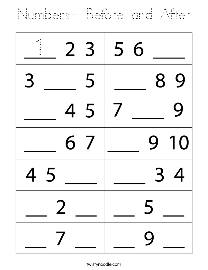 Numbers- Before and After Coloring Page