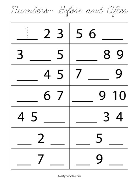 Numbers- Before and After Coloring Page