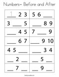 Numbers- Before and After Coloring Page