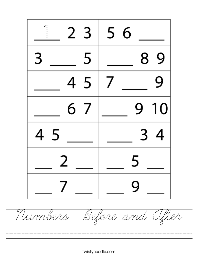 Numbers- Before and After Worksheet