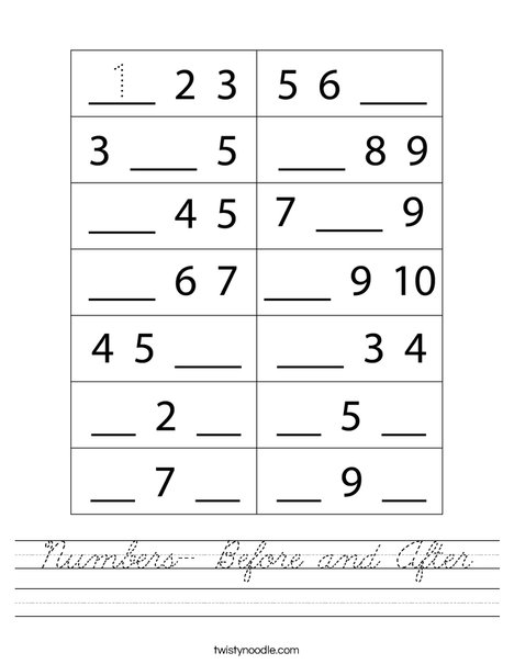 Numbers- Before and After Worksheet