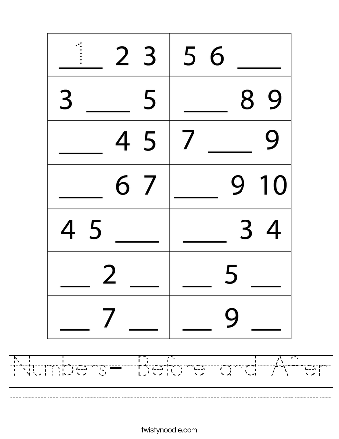 Numbers- Before and After Worksheet