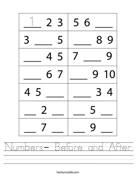 Numbers Before and After Worksheet Twisty Noodle Numbers Before and After Worksheet Twisty Noodle